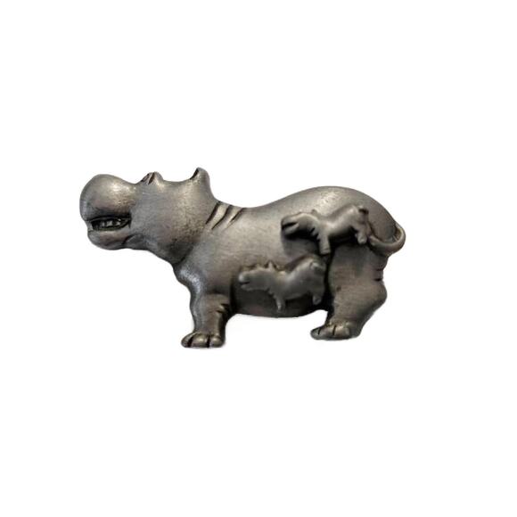 Vintage Pewter Hippo Brooch with Pierced Hippo Earrings - Picture 9 of 9